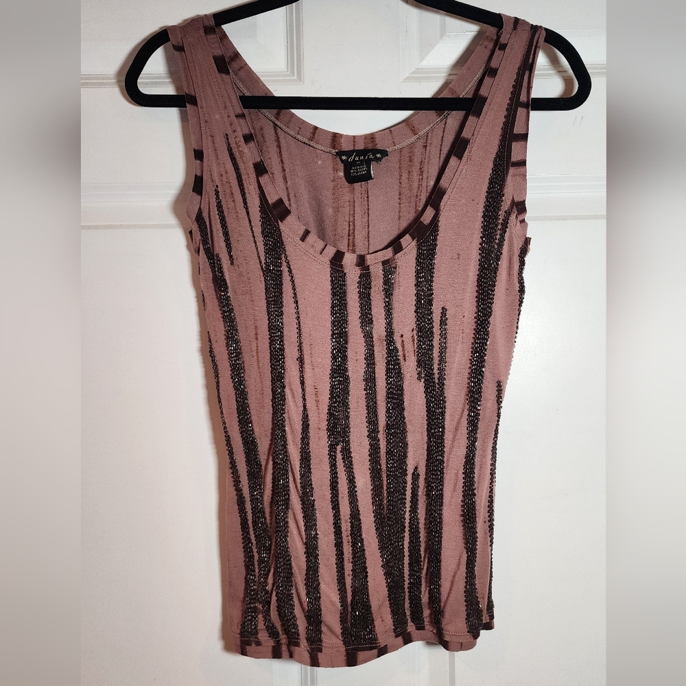 Dunia Indonesia Mauve Brown Heavy Beaded Stretch Tank M